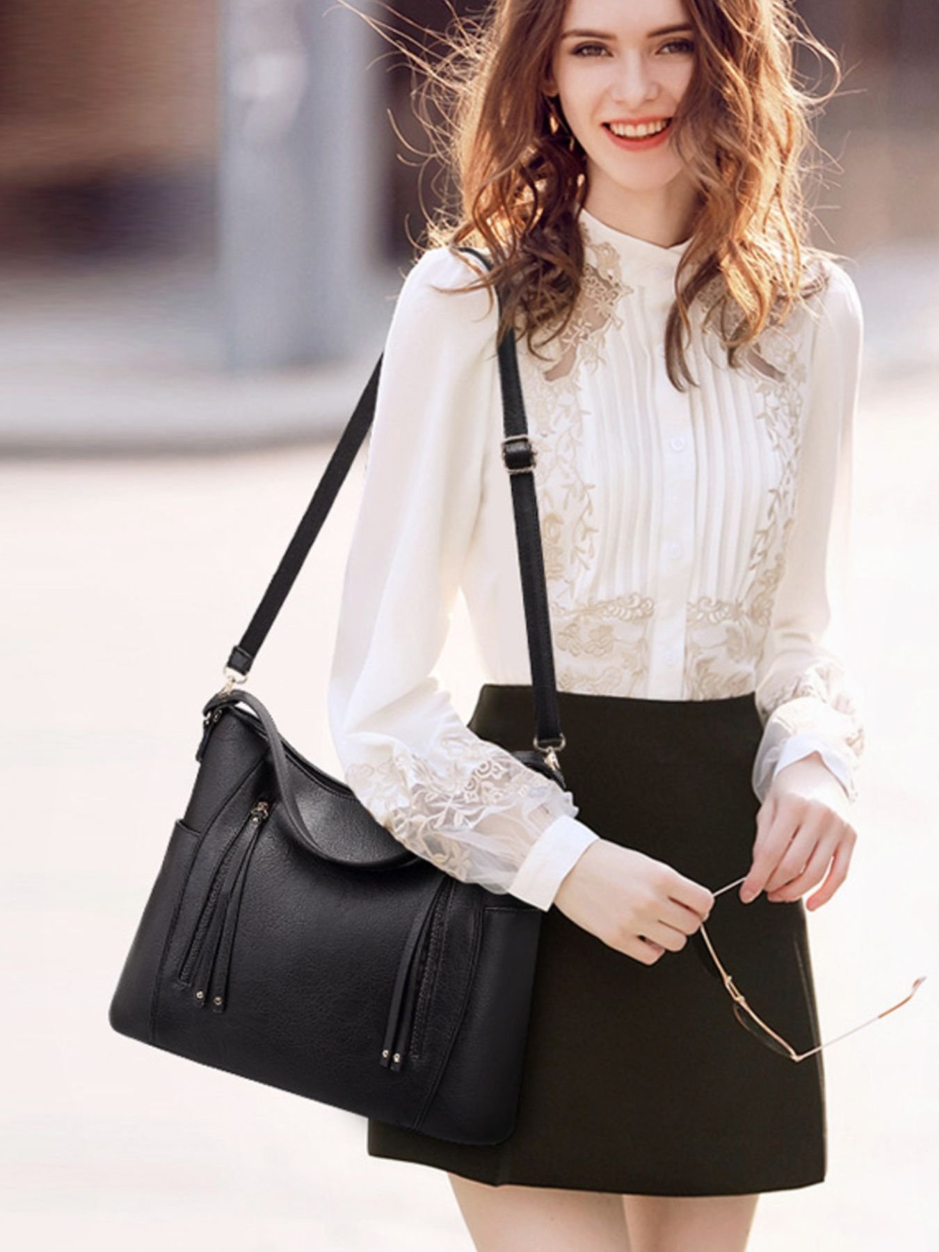 Leather Casual Black Color Shoulder Bag