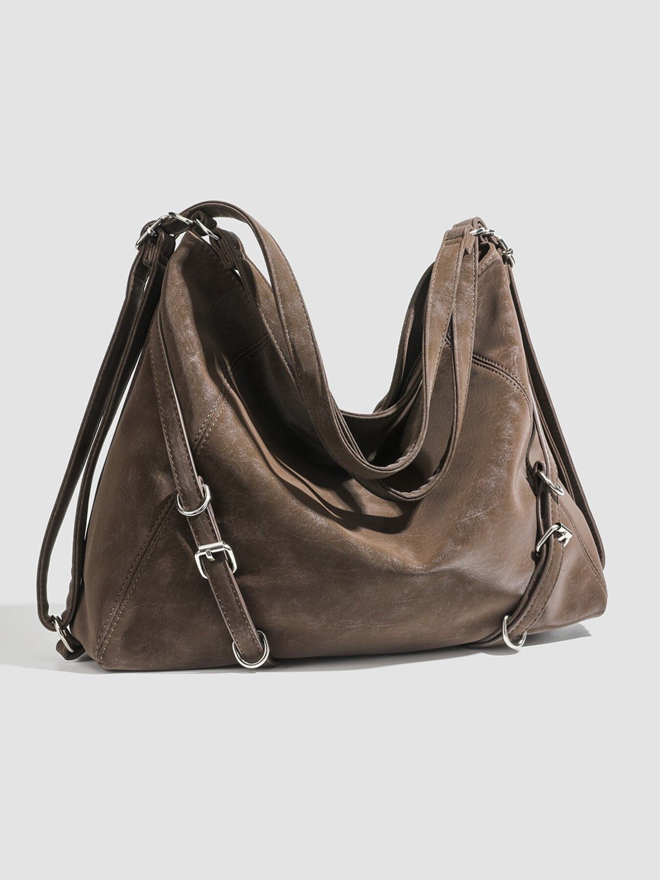 Multi-Way Convertible Hobo Brown Color Handbag