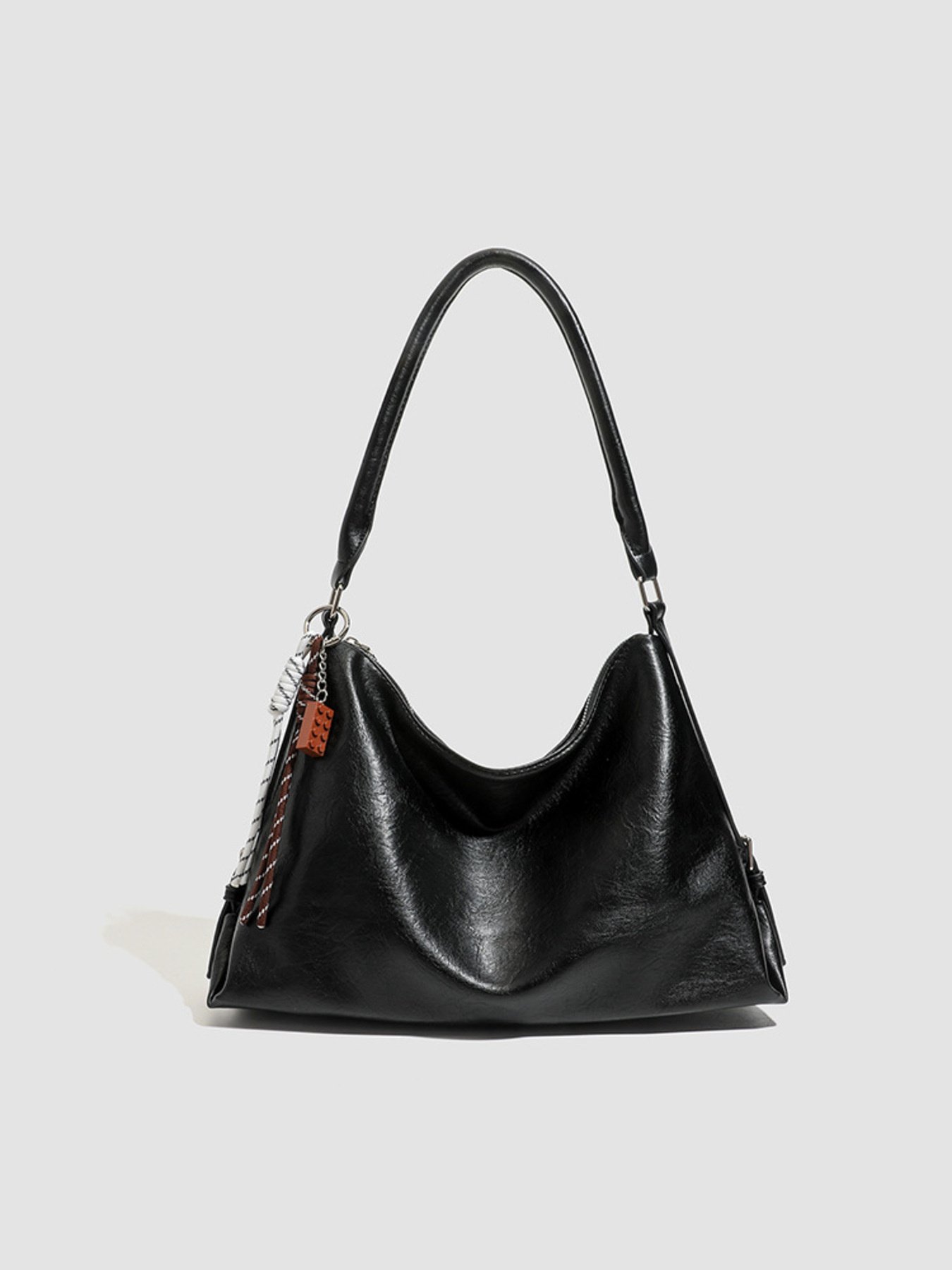 PU Leather Shoulder Bag with Decorative Charm